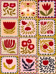 an image of flowers and leaves in squares