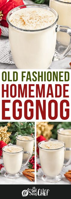 old fashioned homemade eggnog recipe in two mugs