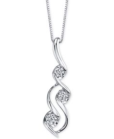 Cast with a swirled design, this polished necklace offers standout sparkle with three full-cut diamonds (1/10 ct. t.w.). Crafted in 14k white gold. Approximate length: 18 inches. Approximate drop: 1 inch. Floating Diamond Necklace, Diamond Flower Pendant, Jewelry Appraisal, Gold Jewelry Necklace, White Gold Necklaces, Flower Pendant Necklace, White Gold Jewelry, Gorgeous Necklaces, Modern Jewelry