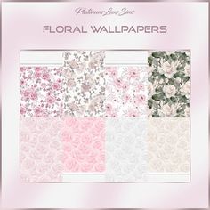 floral wallpapers in pink, white and grey colors with roses on them for the background