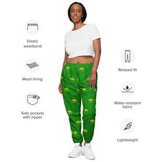 The Gey Hey track pants are your new go-to piece for working out or styling a streetwear outfit. The water-resistant, lightweight fabric and mesh lining provide comfort, while elastic ankle cuffs will make it easy for you to show off your kicks. • 100% polyester • Fabric weight: 2.21 oz/yd² (75 g/m²) • Lightweight, water-resistant fabric • Fully lined, mesh lining • Relaxed fit • Elastic waistband and ankle cuffs • Zip pockets • Sits at hipSize guide WAIST (inches) INSEAM LENGTH (inches) XS 25 2 Trendy Spring Sports Sweatpants, Green Nylon Sports Pants, Green Nylon Sport Pants, Hip Hop Sweatpants With Elastic Waistband For Jogging, Hip Hop Sweatpants For Jogging, Hip Hop Style Sweatpants With Elastic Waistband For Jogging, Nylon Sweatpants With Elastic Waistband For Jogging, Green Jogging Pants With Elastic Waistband, Trendy Sports Sweatpants With Elastic Waistband