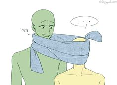 an illustration of a man with a scarf on his head and a dummy in the background