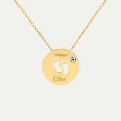 14K Solid Gold Personalized Baby Footprint Necklace Baby Footprints, White Gold Necklaces, Family Celebrations, Rings Necklaces, Surprise Gifts, Minimalist Jewelry, Personalized Baby, Evil Eye, Precious Metals