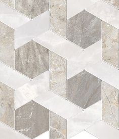 a white and grey marble mosaic tile wallpaper with hexagons on it