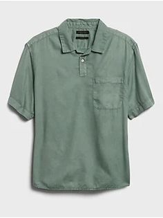 Men's Button-Down & Casual Shirts | Banana Republic Green Collared Tops With Welt Pockets, Spring Linen Tops, Green Casual Unstructured Top, Green Unstructured Casual Tops, Cotton Tops With Welt Pockets For Summer, Green Cotton Shirt With Shirttail Hem, Summer Washed Shirt For Workwear, Cotton Shirt With Pockets And Shirttail Hem, Casual Washed Linen Shirt