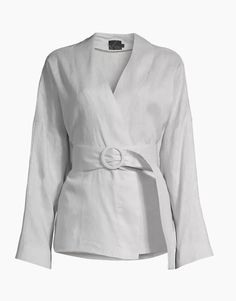 This Wrap Linen Jacket adds class and versatility to any stylish wardrobe. Its luxurious linen construction ensures a comfortable yet timelessly classic look. The belt provides an adjustable fit and stylish silhouette for all occasions. Style: S3-S14-664-JKT 100% linen Sideseam pockets Long bat sleeves Self belt with cover buckle Dry clean only Bat Sleeves, Workwear Brands, Stylish Wardrobe, Striped Wide Leg Pants, Bat Sleeve, Linen Jacket, Work Wear Women, Luxury Linen, Sleeve Jacket