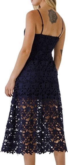 Endless Rose Lace Spaghetti Strap Midi Dress | Nordstrom Rose Lace, Sleeveless Midi Dress, Scalloped Trim, Lace Embroidery, Midi Dress Sleeveless, Nordstrom Dresses, Floral Lace, Fit And Flare, Backless Dress