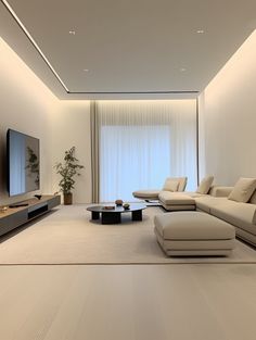 a modern living room with white walls and flooring