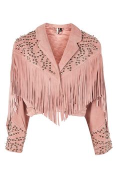 Pink Fringe Jacket, Pink Cropped Jacket, Red Cropped Jacket, Pink Suede Jacket, Jackets Cropped, Red Suede Jacket, Buckle Jackets, Cropped Jackets