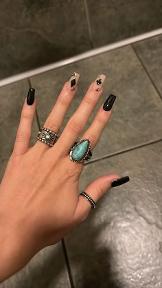 Black Punchy Nails, Western Black Nails, Western French Tips, Western Red Nails, Square Acrylic Nails Western, Yallternative Nails, Western Winter Nails, Western French Tip Nails, Nfr Nails Designs