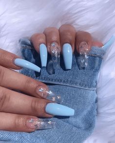 Nails After Acrylics, Clear Acrylic Nails, Colorful Nail, Blue Acrylic Nails, Nail Swag, Winged Liner