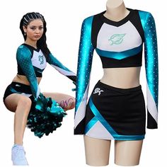 a female cheerleader is sitting next to a mannequin