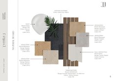 the interior design scheme is shown with different colors and materials