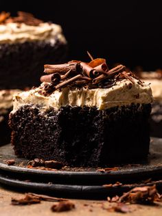 a piece of chocolate cake on a plate