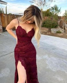 Sexy Burgundy Straps A Line Split Evening Dresses sold by lovingdress. Shop more products from lovingdress on Storenvy, the home of independent small businesses all over the world. Prom Dresses Leg Split, Long Mermaid Prom Dresses, Classy Prom, Fest Outfits, Prom Dresses Long Mermaid, Leg Split