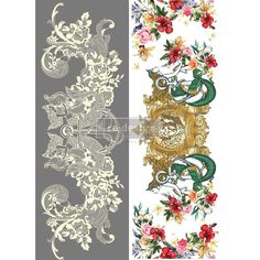 two different designs on the same wallpaper, one with flowers and an image of a dragon