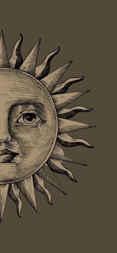 a drawing of the sun with its face drawn in pencil on a brown paper background