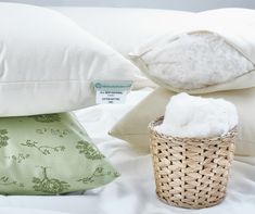 Not only are our 100% Organic Cotton Pillows comfortable, they are also socially responsible. 
100% Organic Cotton, from the fill to the casing, this is the pillow to have when you prefer more than one.
Organic Cotton makes a firm pillow that works great in conjunction with other natural pillows.
Hand stuffed in the USA to avoid lumping, Organic cotton pillows are soft to the touch and great to snuggle up to. They will not off-gas like petroleum based synthetics so they are perfect for those wi Green Bedrooms, Organic Cotton Pillows, Toddler Pillow, Skin Hand, Natural Pillows, Organic Pillow, White Lotus, Sleep Pillow, Natural Scents