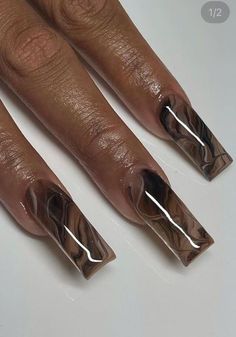 Black And Brown Nails, Earthy Tone Nails, Earthy Nails, Her Nails, Simple Acrylic Nails, Short Square Acrylic Nails