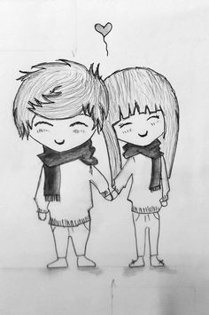 a drawing of two people holding hands