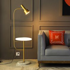 Modern Gold Floor Lamp - Metallic Tube Design Ideal For Living Room Modern Gold Floor Lamp, Bedside Floor Lamp, Floor Desk, Desk Lighting, Stand Lamp, Standing Light, Luxury Floor