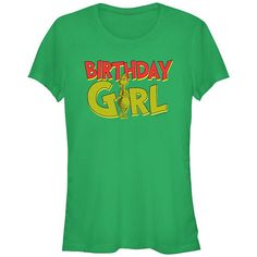 Get ready to blow out your candles in style with this Juniors' Dr. Seuss Grinch Birthday Girl Fitted Graphic Tee. FEATURES Crewneck Short sleevesFABRIC & CARE Cotton, polyester Machine wash Imported Size: Large. Color: Kelly. Gender: female. Age Group: kids. Sassy Grinch, Lucky Charms Leprechaun, Grinch Birthday, Dr Seuss Grinch, The Letter I, Birthday Girl T Shirt, Books And Movies, Word Girl, Trending Graphic Tees