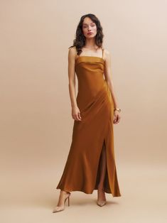 Landen Silk Dress | Reformation (US & AU) Column Skirt, Full Length Dress, Silk Charmeuse, Square Neckline, Silk Dress, Fabric Care, Wedding Styles, Make It, Strapless Dress