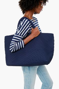 Ink Blue St Barths Large Tote | Naghedi Career In Fashion Designing, St Barths, Navy Quilt, Oversized Bag, Travel Family, Ink Blue, Large Wallet, Monogram Styles, Look Book