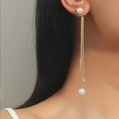 Faux Pearl Drop Earrings White Linear Earrings For Pierced Ears For Party, Droopy Earrings, Bridesmaid Pearls, Pearl Accessories, The Jacksons, Pearl Earrings Dangle, Dangling Earrings, Earrings Color, Pearl Drop Earrings