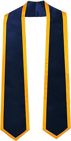 a blue and yellow graduation stole with gold trim