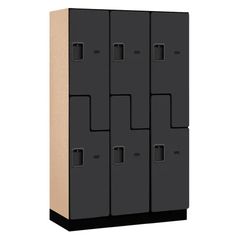 the three door locker is black and tan