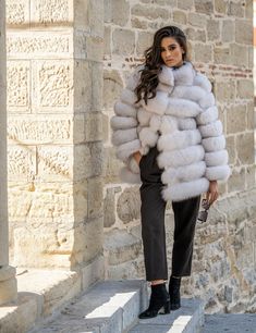 Fantastic fox fur coat, in natural color. With sheared rabbit fur between the fur pieces, with removable bottom and a line that fits every body type. An up-to-date piece, with diachronic value, ideal for every occasion that you will absolutely adore!  A 100% must have item, that you won't get tired of wearing again and again! Polymorphic blue fox fur coat Natural color Stunning color Fur coat with eye hook closures Front closure Concealed side pockets Short and stand collar Fur coat with detacha Fantastic Fox, Fox Fur Jacket, Eye Hook, Fox Fur Coat, Christmas Gift For Her, White Dress Summer, Rabbit Fur, Fox Fur, Fur Jacket