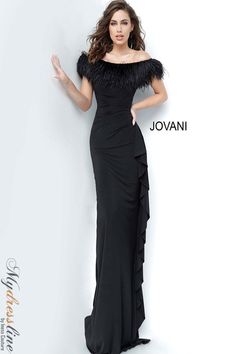 Jovani 1147 - Mydressline Jersey Evening Dress, Ruffled Feathers, Plastic Dress, Unique Prom Dresses, Black Formal, Column Dress, فستان سهرة, Stunning Gowns, Ruched Bodice