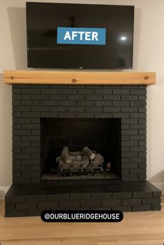 a fireplace with a flat screen tv above it and the words after written on top