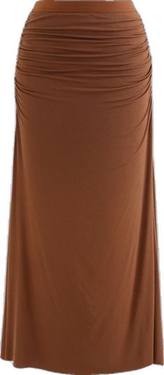 All your cares will blow away when you're looking so chic in the maxi skirt! Ultra-soft fabric shapes this skirt with a side ruched, elastic waist and flare hem. Pair with our golden chain belt and heels for an elegant outfit.    Maxi length  Side ruched detailing  Elastic waistband  Flare hem  Not lined  65% Cotton, 35% Polyester  Hand wash cold      size & fit    CM IN          Size  Length  Waist  Hip      XS-S  90  62-80  72-92      M-L  91  66-84  76-96      XL-XXL  92  70-88  80-100 Solid Ruched Maxi Skirt, Chic Brown Relaxed Maxi Skirt, Archetype Aesthetic, Led Dress, Golden Chain, Fashion Buyer, Chain Belt, Indie Design, Mecca