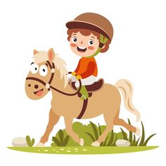 a little boy riding on the back of a brown horse with a white tail and saddle