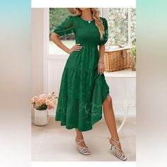 Nwt Color: Darkgreen Product Details Fabric Type Full Polyester Care Instructions Machine Wash Origin Imported Closure Type Pull On About This Item Size Guide: S=Us 4-6, M=Us 8-10, L=Us 12-14, Xl=Us 16-18, Xxl=20-22. This 2024 Summer Casual Midi Dress Is Made Of Comfy, Breathable And Lightweight Texture Chiffon Fabric. No Pockets, With Lining, Not See-Through. Dance In The Stunning Smocked Maxi Dress This Summer. This Elegant Dress Features A Gorgeous Floral Lace Print, Round Neckline, Sheer Bub Green Smocked Short Sleeve Dress For Brunch, Green Smocked Dress With Short Sleeves For Brunch, Green Smocked Dress With Ruffle Hem And Short Sleeve, Green Smocked Midi Dress For Garden Party, Green Fitted Smocked Dress For Garden Party, Fitted Green Smocked Dress For Garden Party, Green Midi Smocked Dress For Brunch, Green Short Sleeve Midi Dress With Smocked Bodice, Green Midi Dress With Smocked Bodice And Short Sleeves