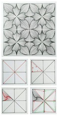 four different angles are shown in the same drawing technique, and each is drawn on paper