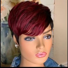 Stylish Reddish Straight Glueless Pixie Cut Synthetic Hairpiece For Women Short Hair Pixie Color, Bob Hairs, Short Wavy Pixie, Wavy Pixie Cut, Bob Pixie Cut, Black Wigs, Short Wavy Bob, Brazilian Straight Human Hair, Ombre Blonde