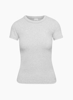 Relaxed Fit Ribbed Crew Neck T-shirt, Everyday Ribbed T-shirt, Classic Fitted Ribbed T-shirt, Snug Ribbed Tops For Layering, Fitted T-shirt With Ribbed Crew Neck, Solid Ribbed T-shirt For Layering, Fitted Crew Neck T-shirt With Ribbed Neckline, Classic Stretch Crew Neck T-shirt, Snug Fit Crew Neck Top For Loungewear