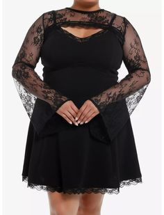 Cosmic Aura Lace Crop Bolero Shrug Twofer Cami Dress Plus Size Plus Size Bolero, Dark Fairy Costume, Cosmic Aura, Goth Fits, Whimsical Goth, Plus Size Hot, Plus Size Black Dresses, Lace Bolero, Bolero Shrug