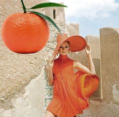 The fun, spontaneous color promises to spread its orange exuberance over fashion, beauty, design and home decor... Globe Earrings, 1960s Vogue, Vogue Vintage, Mode Editorials, Fashion 1960s, Red Chiffon, Vintage Fashion Photography, Metal Gear Solid, Bronze Metal