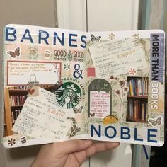 someone is holding up a book that has pictures on it and words all over the pages