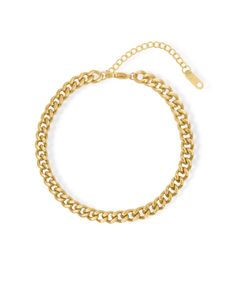 A classy & classic style staple reinvented into a bold and statement approach. The Camille Anklet flaunts a striking sense of sophistication. Amble, stroll and wander in confidence with an anklet that elevates both looks and esteem. 18k Gold Plated Length: 8" chain + 2" extender Thickness: 7mm Hypoallergenic & non-tarnish Style Tips: The Camille anklet is a sleek bijou worn on its own but is best styled stalked with our Sophia Anklet or the Antonette Anklet. Free shipping worldwide from Adjustable Cuban Link Curb Chain Bracelet, Adjustable Cuban Link Bracelet With Curb Chain, Adjustable Gold Cuban Link Chain Bracelet, Trendy Adjustable Cuban Link Bracelet, Adjustable Tarnish-resistant Cuban Link Bracelet, Adjustable Gold Chain Cuban Link Bracelet, Adjustable Curb Chain Necklace, Chunky Cuban Link Chain Bracelet, Better Style