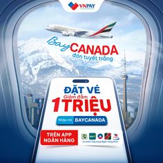 an airplane window with the words bay canada and bat ve trieu on it's side