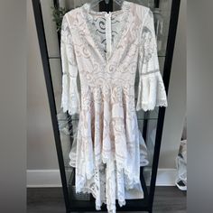 Gorgeous Ivory Lace High Low Dress. Perfect For A Wedding Or Honeymoon! Dress Is Nwot. Only Has Been Tried On. Xs. Cream Lace Dress For Brunch, White Lace Dress With Lace Trim For Brunch, White Lace Trim Dress For Brunch, White V-neck Lace Dress For Brunch, White Midi Length Lace Dress For Brunch, Fitted Cream Lace Dress For Brunch, White Lace Dress For Brunch, Off White Lace Midi Dress For Brunch, Lace High Low Dress