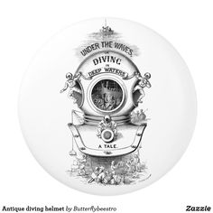 a white frisbee with an image of a diving device on the front and bottom