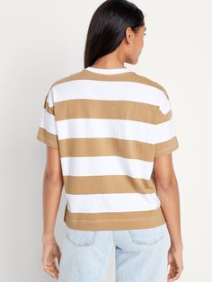 rib-knit crew neck short drop-shoulder sleeves vented sides loose fit hits below waist models are approx.  5'9" and wear sizes s (4), l (12), and xl (18) Jack Black, Hush Puppies, Rip Curl, Navy Stripes, Petite Size, Vintage Tshirts, Shoulder Sleeve, Drop Shoulder, North Face