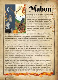 an old paper with some pictures on it and the words mabon written in black