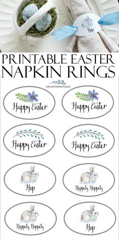 printable easter napkin rings with the words happy easter on them and an egg in a nest